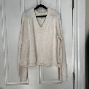 Madewell Arden Cream V-neck Knit Sweater | size: XS